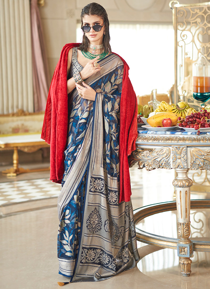 Pv Georgette Blue Festival Wear Weaving Work Saree 385835