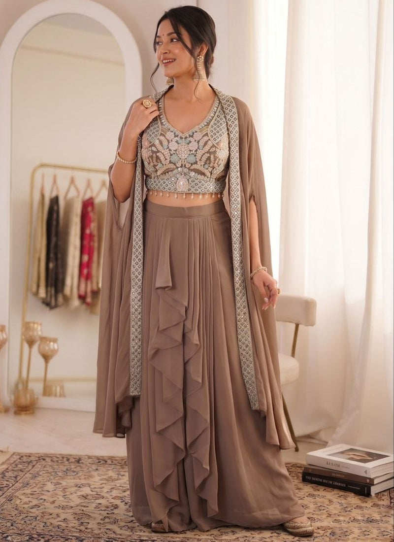 Brown Silk Embroidery Work Party Wear Readymade Designer Suit SW756477