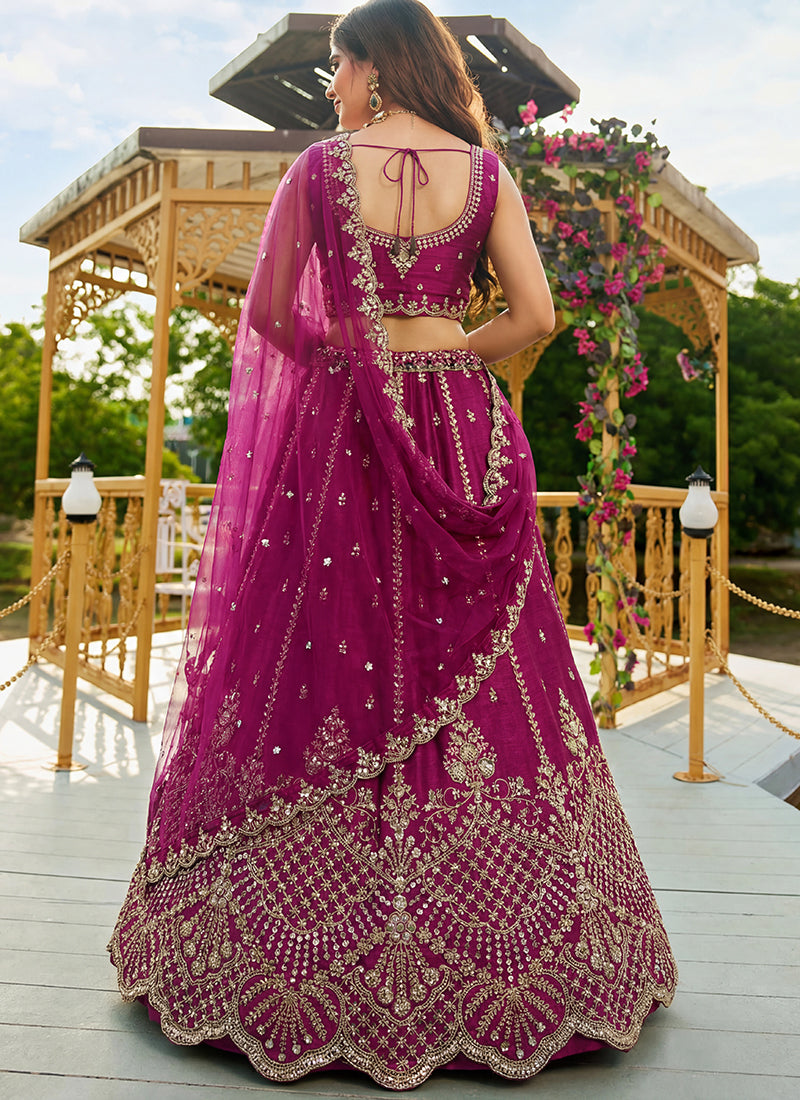 Burgandy Satin Hand Work Wedding Wear Lehenga Choli SW565877