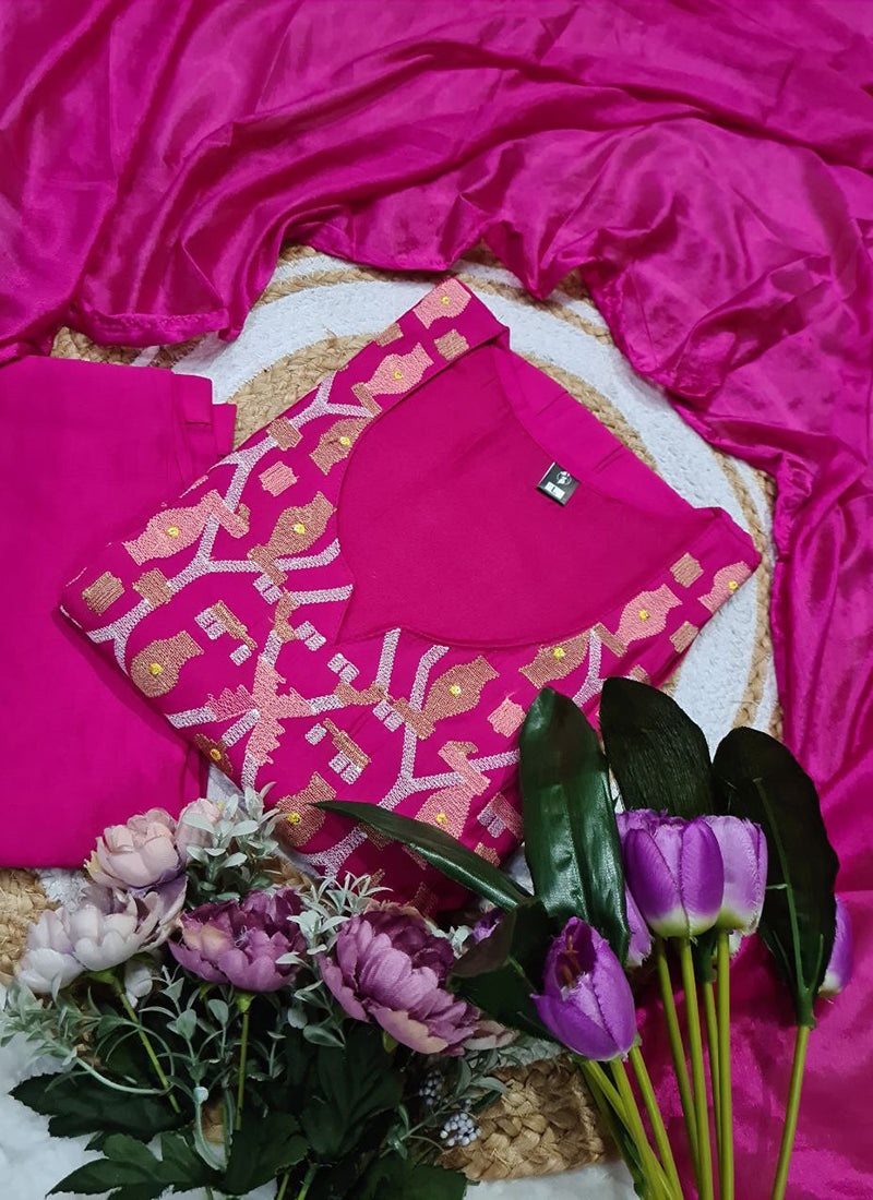 Viscose Pink Summer Wear Sequins Work Readymade Anarkali Suit 387188