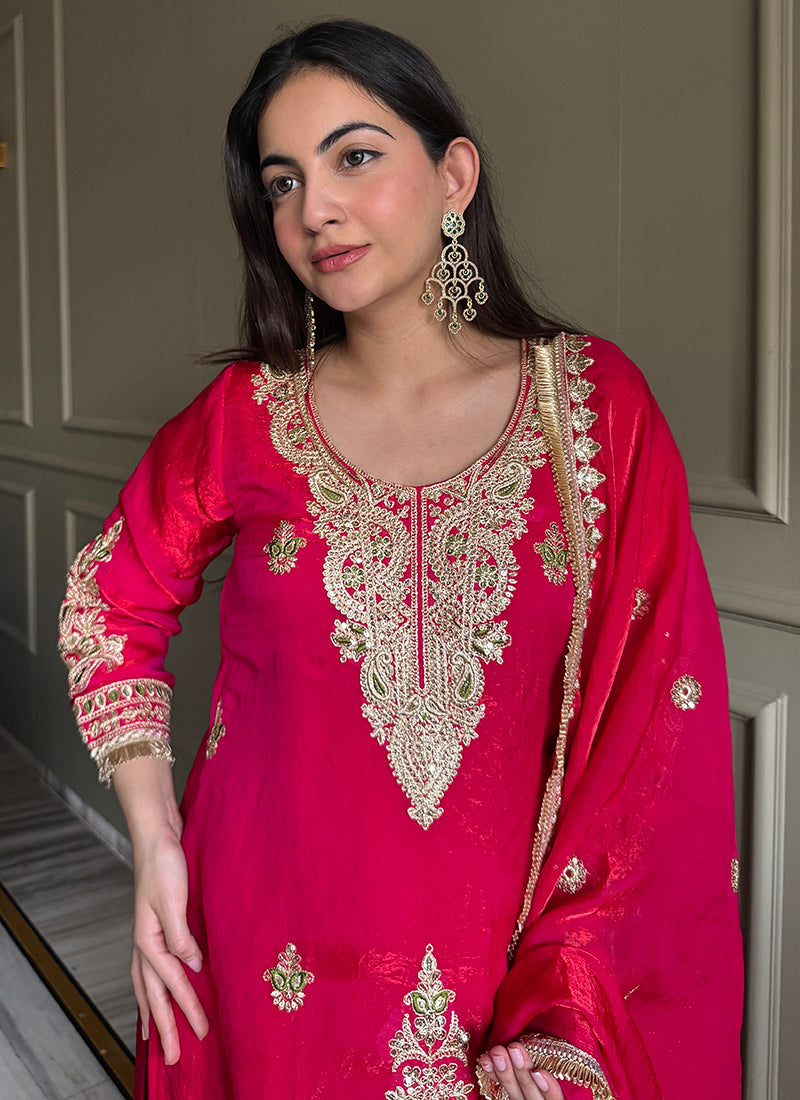 Cherry Fendy Satin Embroidery Work Occasional Wear Readymade Plazzo Suit SW764279