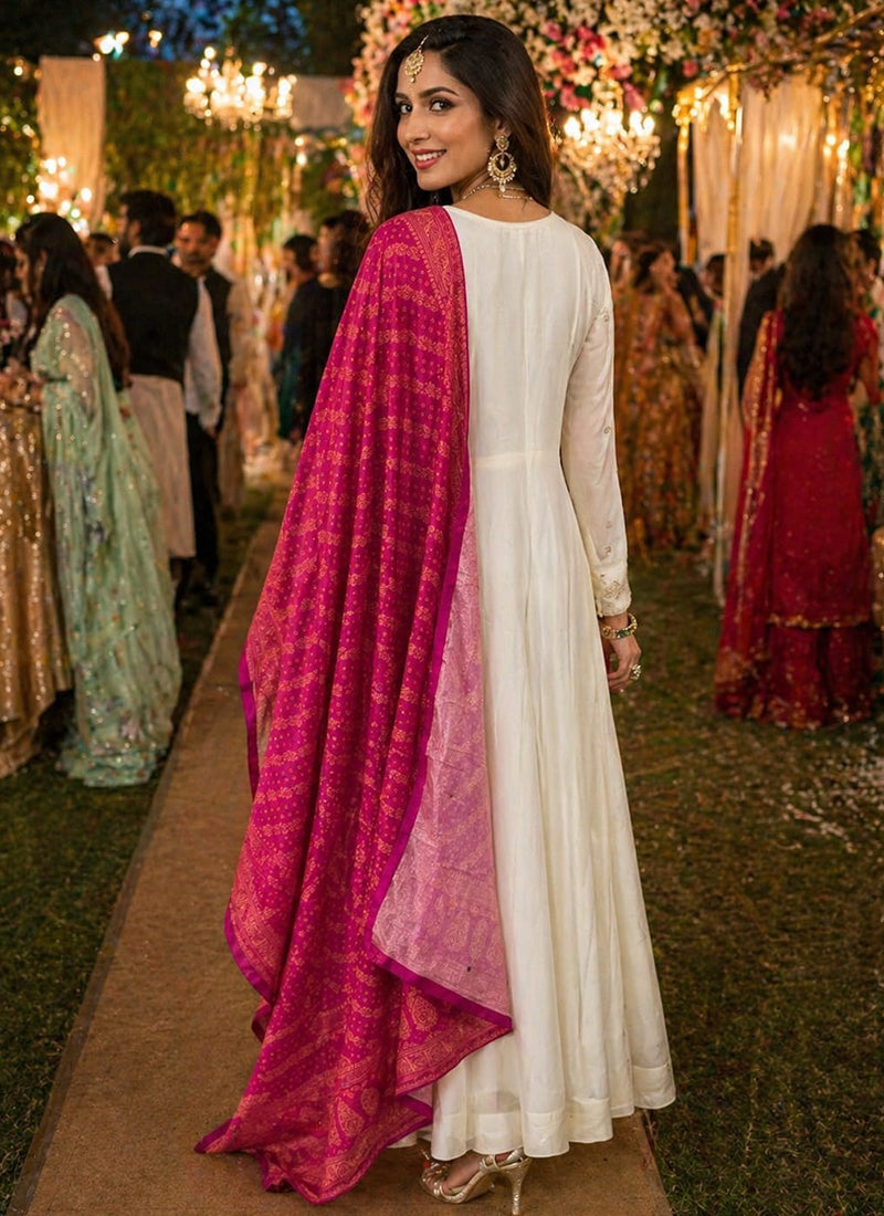 Cream Georgette Embroidery Work Festival Wear Readymade Gown With Dupatta SW586699