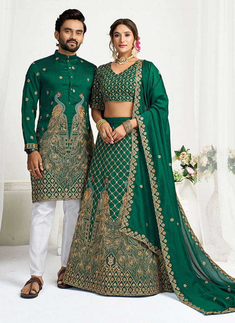 Silk Dark Green Party Wear Zari Embroidery Work Lehenga Choli 386035