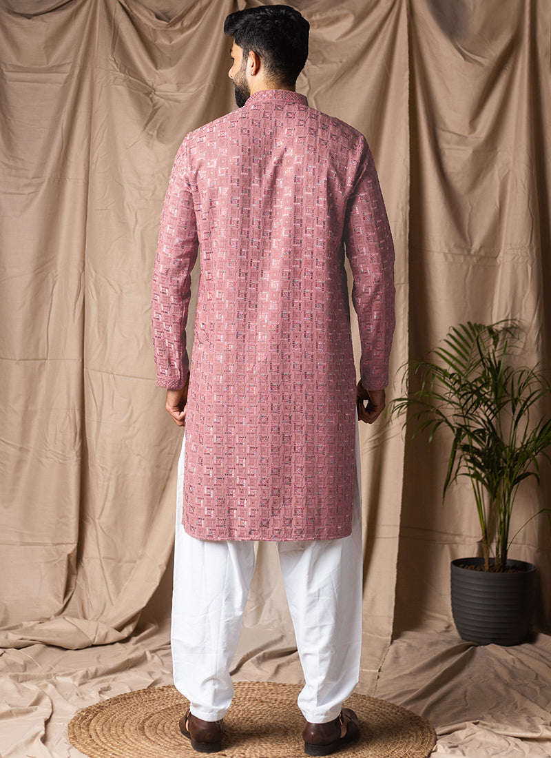 Dusty Viscose Rayon Weaving Work Festival Wear Readymade Kurta Pajama SW631954