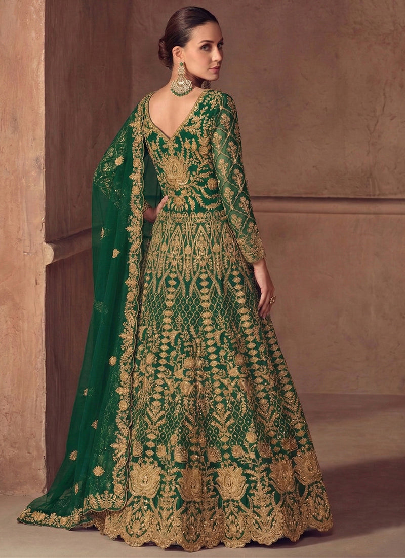Green Net Embroidery Work Wedding Wear Anarkali Suit SW124428
