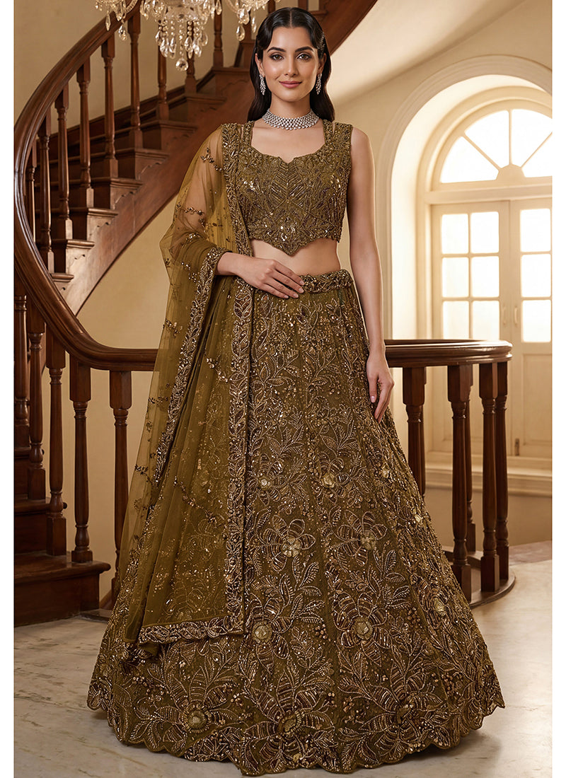 Golden Net Thread Work Wedding Wear Lehenga Choli SW946166