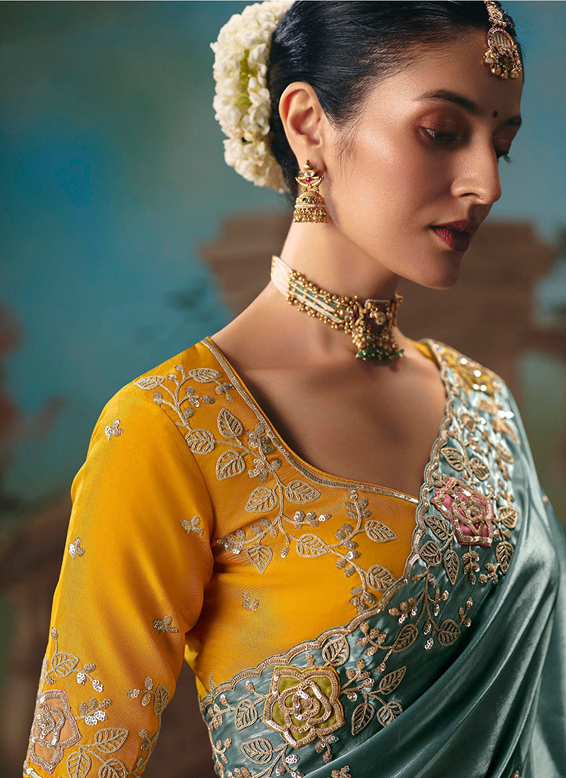 Gray Fancy Sequins Work Wedding Wear Saree SW427643