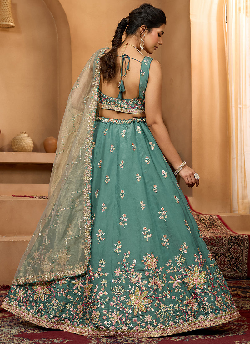 Georgette Green Bridal Lehenga Choli Embroidery Work Lehenga Choli 385350