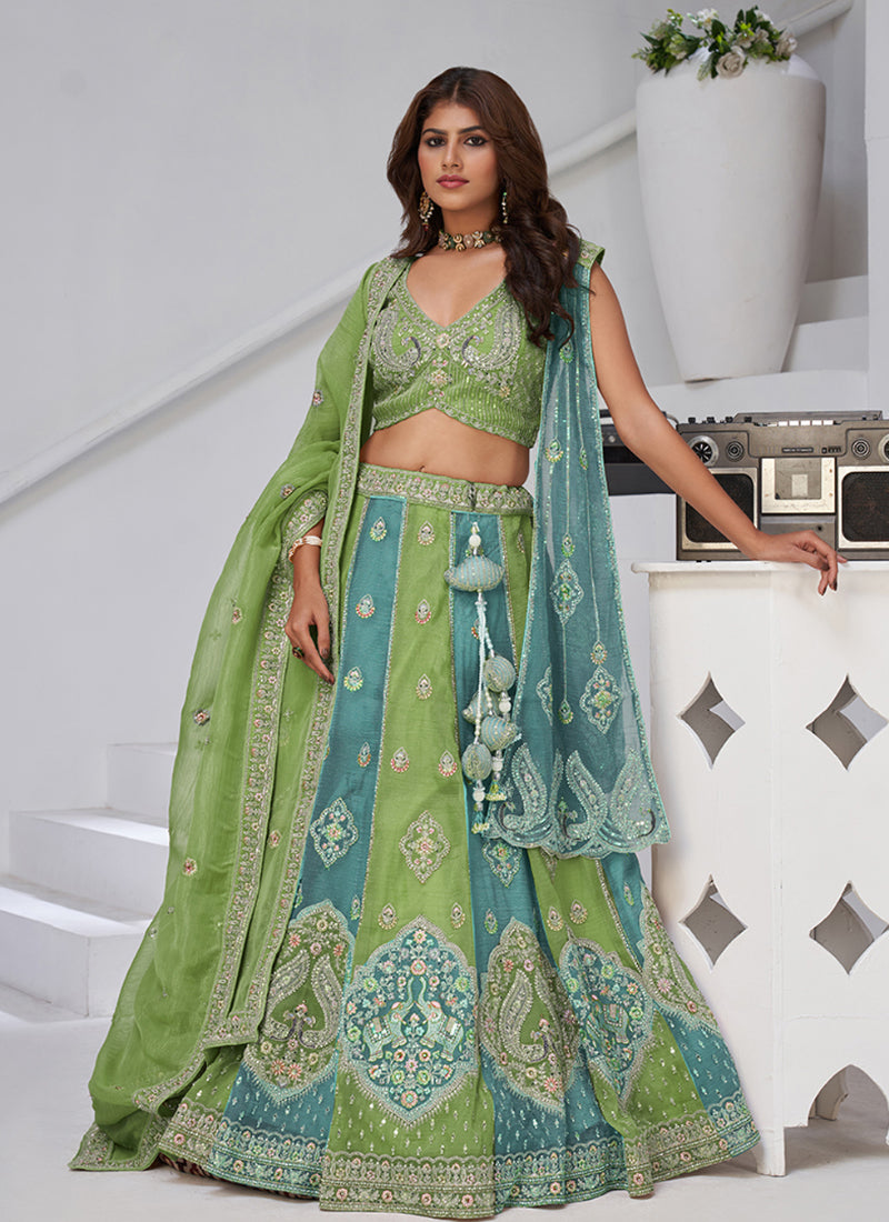 Georgette Green Wedding Wear Zari Embroidery Work Lehenga Choli 385990