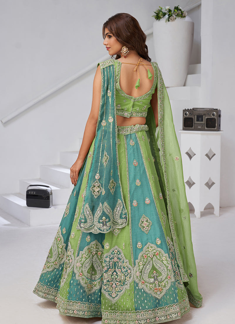 Georgette Green Wedding Wear Zari Embroidery Work Lehenga Choli 385990