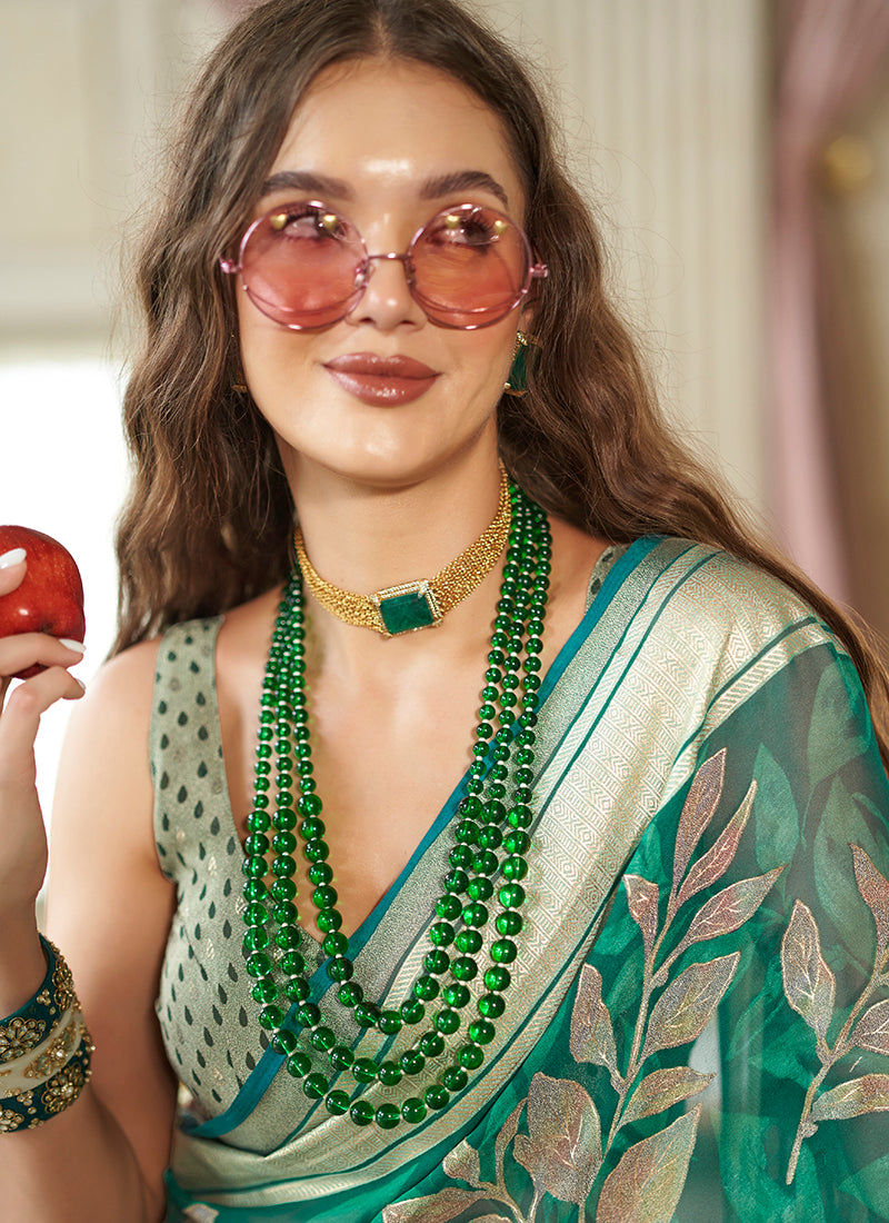 Pv Georgette Green Festival Wear Weaving Work Saree 385837
