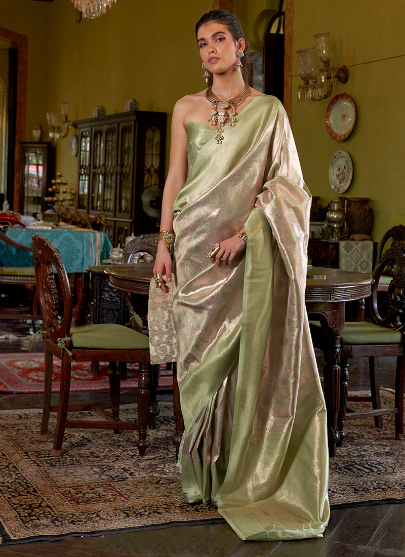 Silk Green Saree with Weaving Work for Wedding Wear 382504