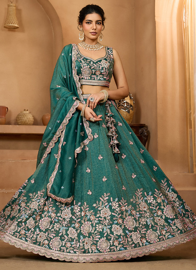Tissue Green Bridal Lehenga Choli Embroidery Work Lehenga Choli 385343