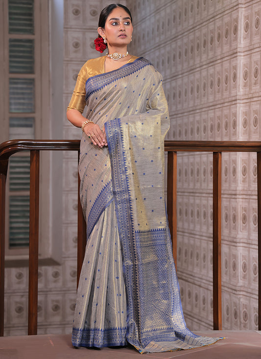 Tissue Silk Grey Saree with Weaving Work for Casual Wear 382875