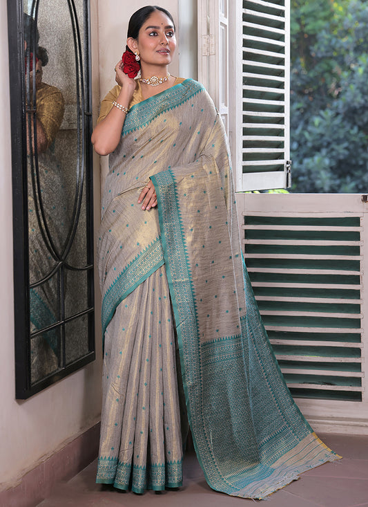 Tissue Silk Grey Saree with Weaving Work for Casual Wear 382877