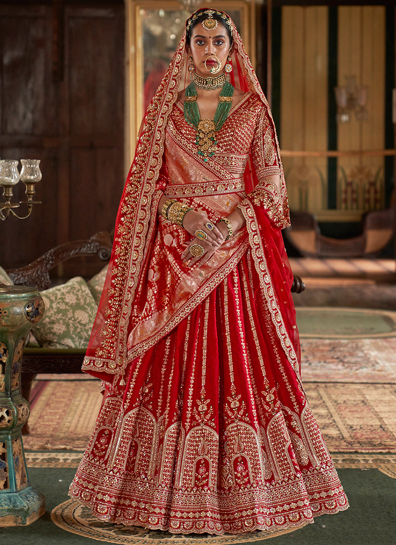 Tone Silk Bridal Lehenga Choli with Heavy Embroidery Work for Bridal Wear
