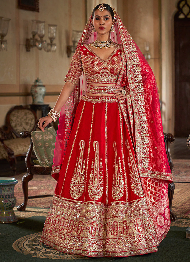 Tone Silk Bridal Lehenga Choli with Heavy Embroidery Work for Bridal Wear