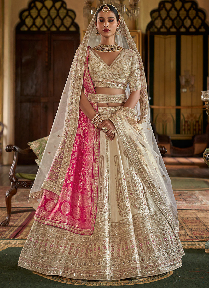Tone Silk Bridal Lehenga Choli with Heavy Embroidery Work for Bridal Wear