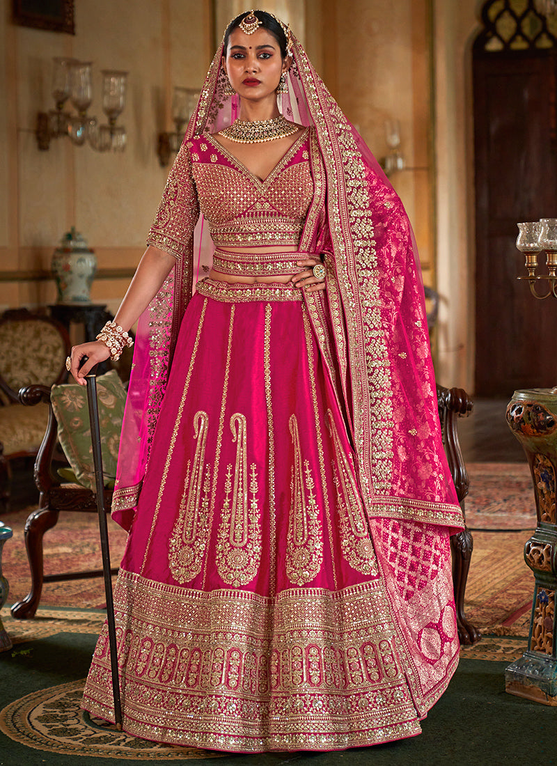Tone Silk Bridal Lehenga Choli with Heavy Embroidery Work for Bridal Wear