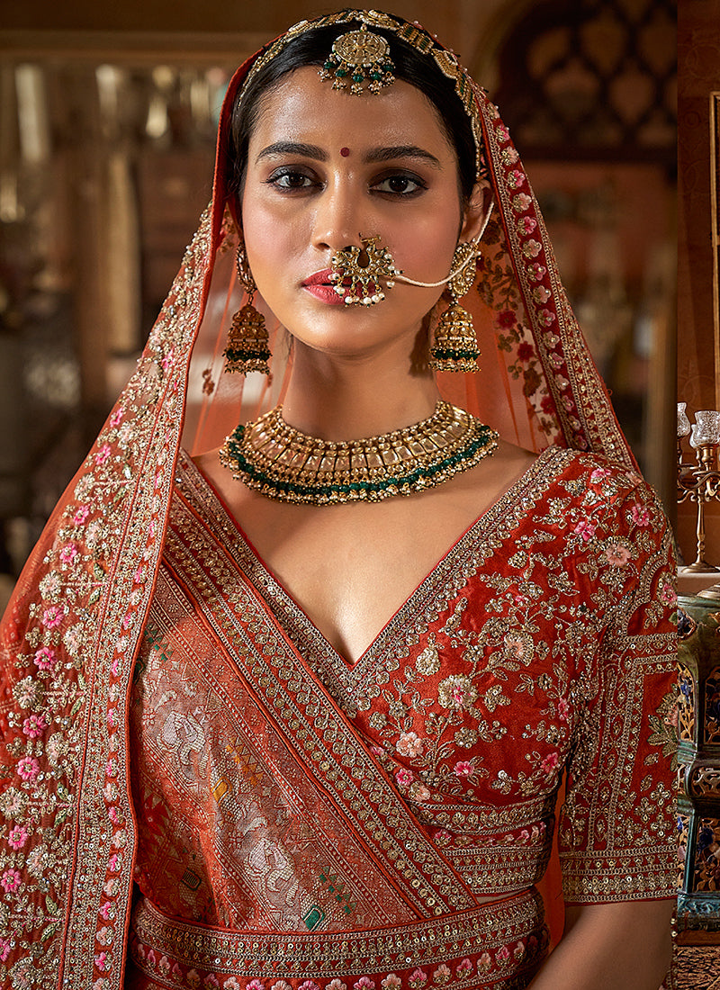 Tone Silk Orange Bridal Lehenga Choli with Sequin Work for Bridal Wear 384014