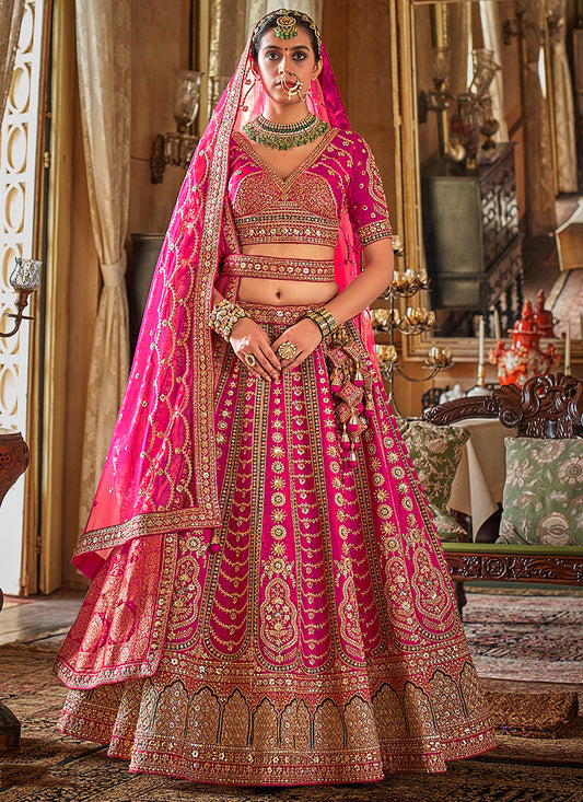 Tone Silk Rani Pink Bridal Lehenga Choli with Sequin Work for Bridal Wear 384017
