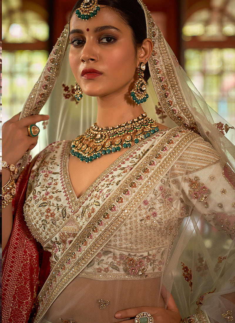 Tone Silk Ivory Bridal Lehenga Choli with Sequin Work for Bridal Wear 384019