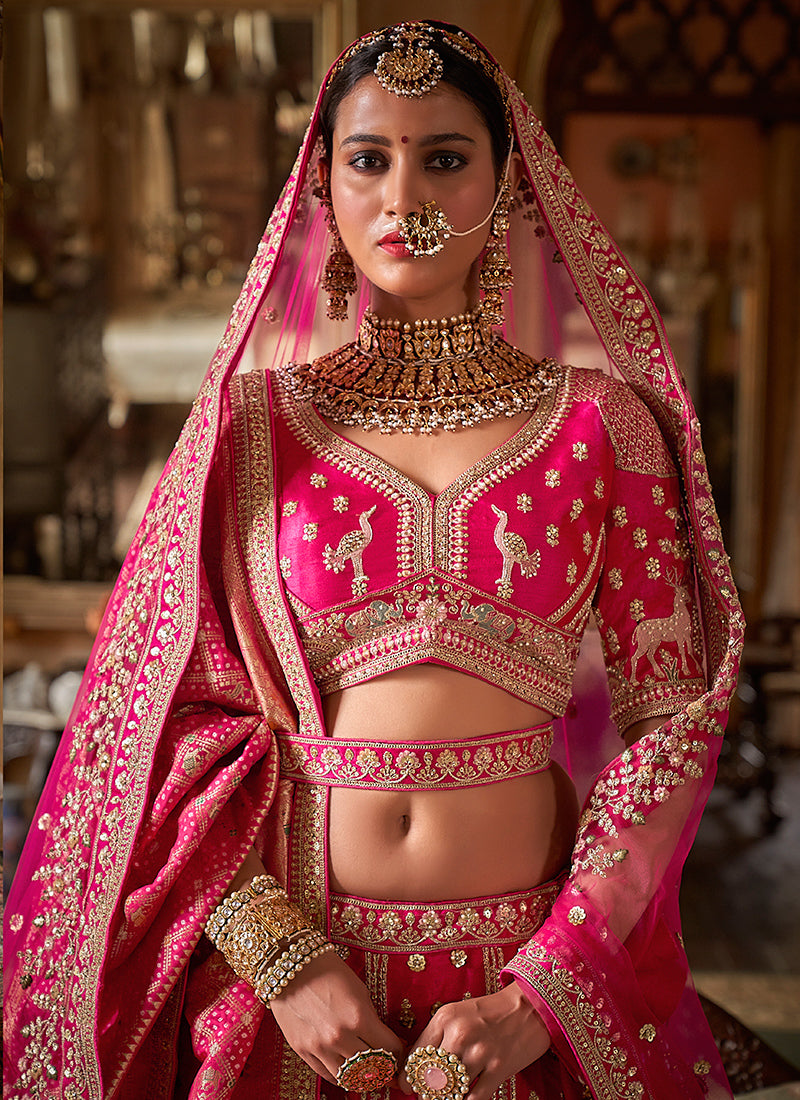 Tone Silk Pink Bridal Lehenga Choli with Sequin Work for Bridal Wear 384023
