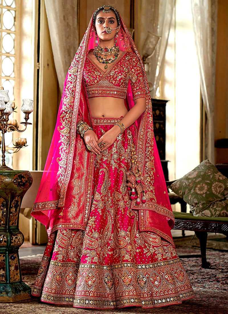 Tone Silk Pink Bridal Lehenga Choli with Sequin Work for Bridal Wear 384026
