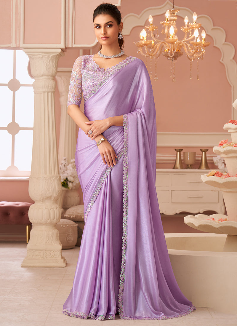 Chiffon Lavender Saree with Sequin Work for Occasional Wear 383768