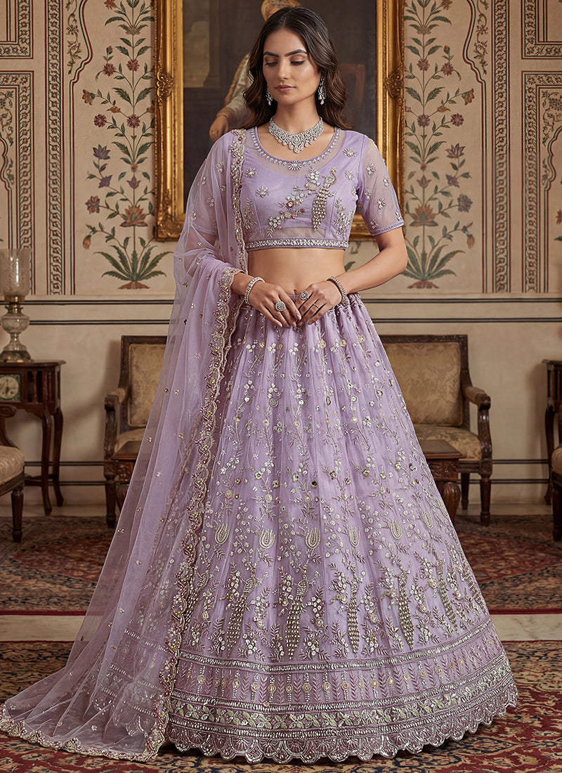 Lavender Net Embroidery Work Wedding Wear Lehenga Choli SW116345