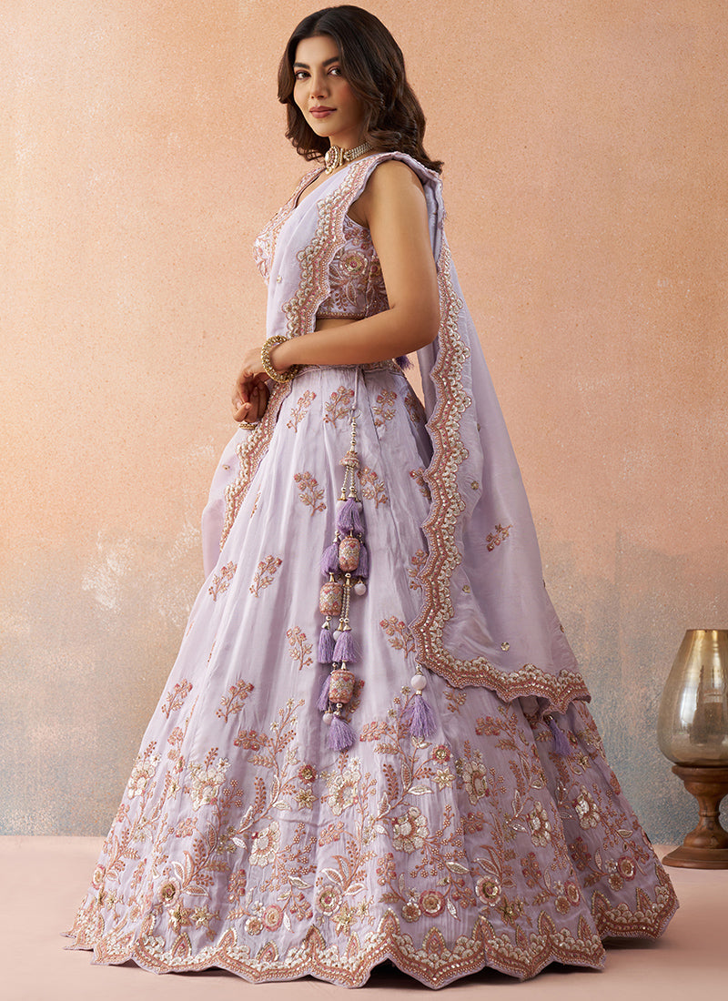 Lavender Tissue Embroidery Work Party Wear Lehenga Choli SW438114