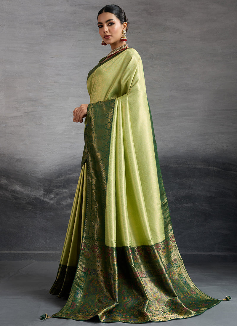 Kanjivaram Silk Light Green Saree with Zari Woven Work for Festival Wear 383035