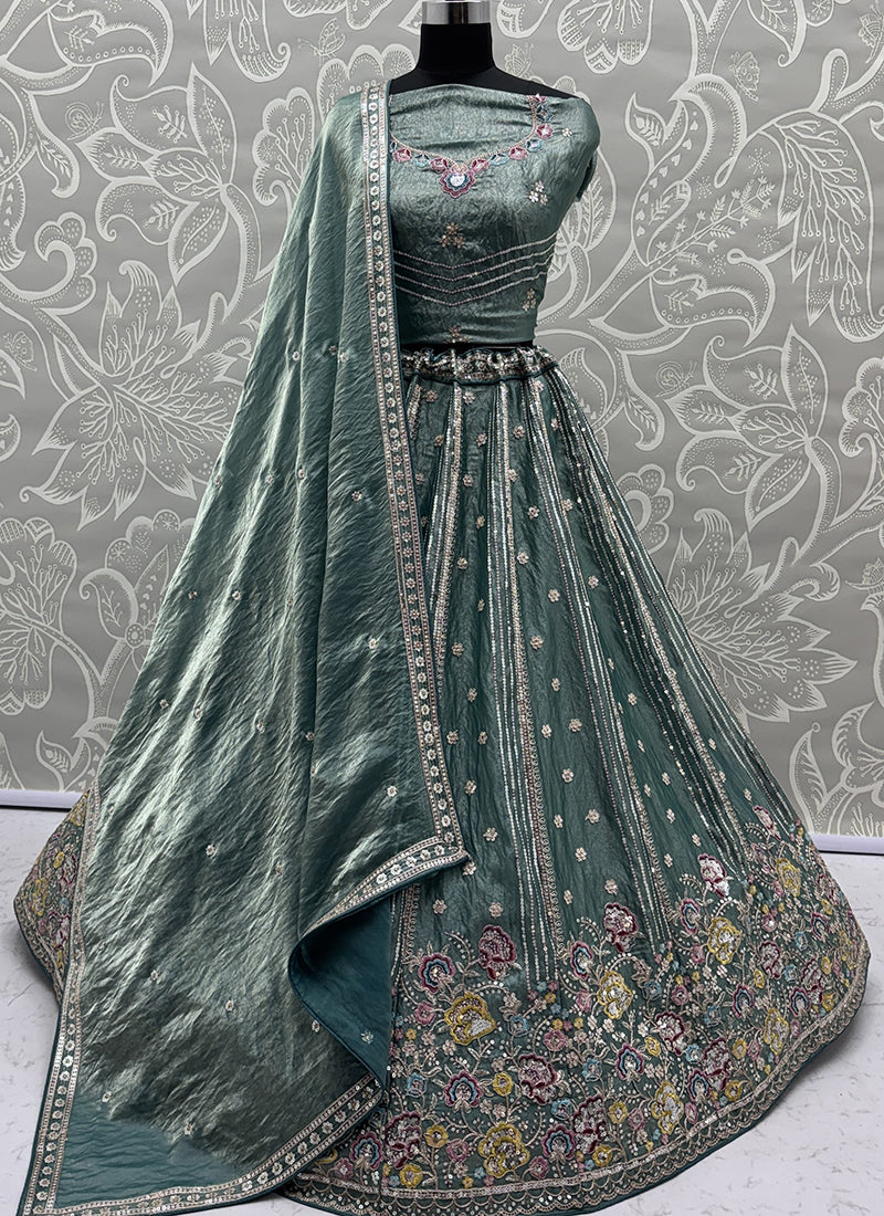 Light Green Organza Sequins Work Occasional Wear Lehenga Choli SW948445