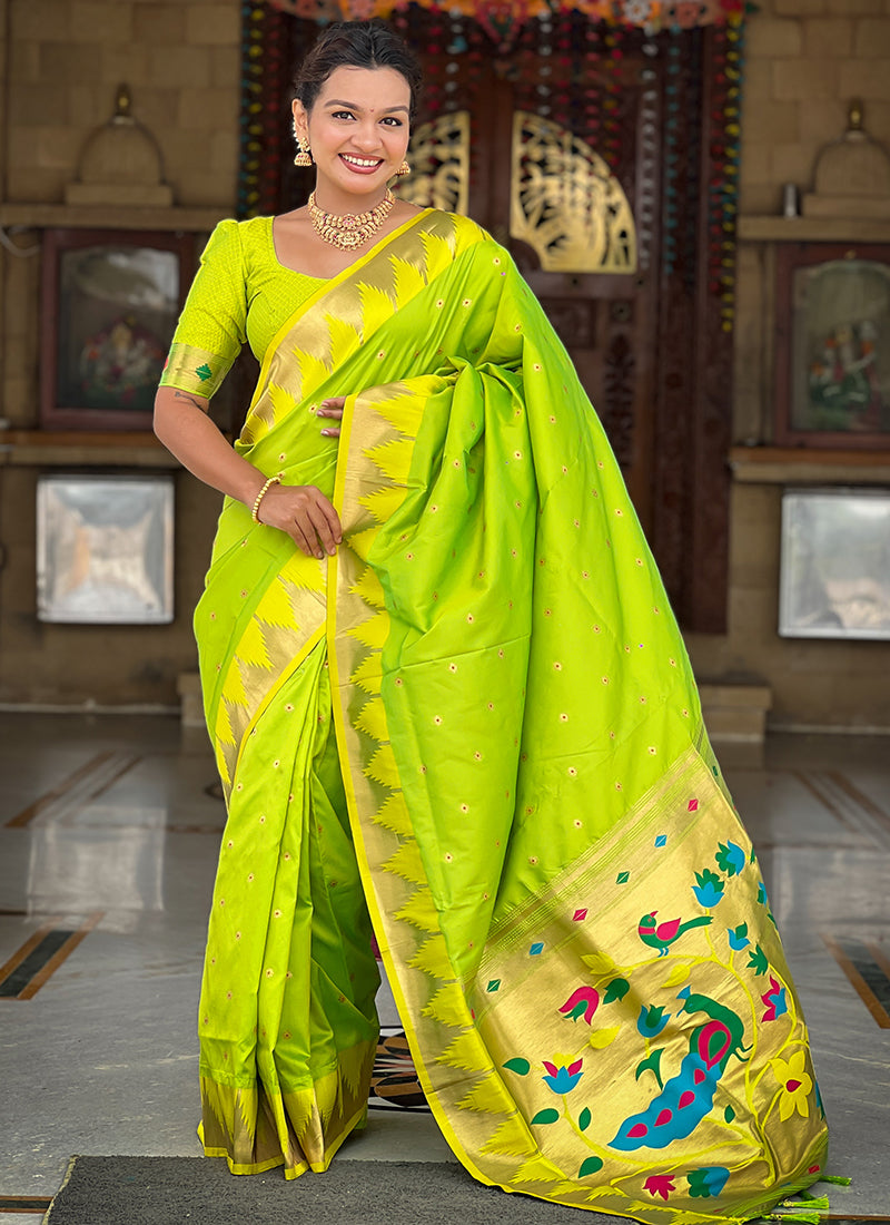 Paithni Silk Light Green Saree with Weaving Work for Wedding Wear 382536