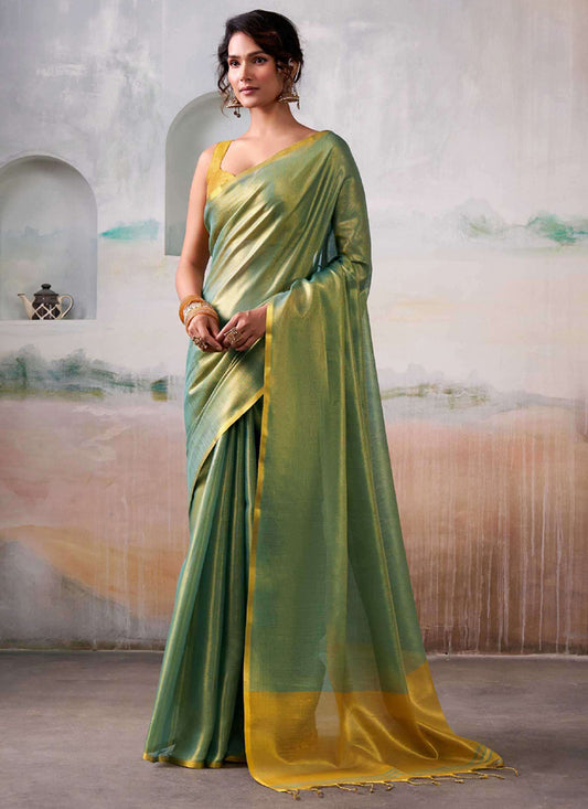 Tissue Silk Light Green Saree with Weaving Work for Occasional Wear 384347
