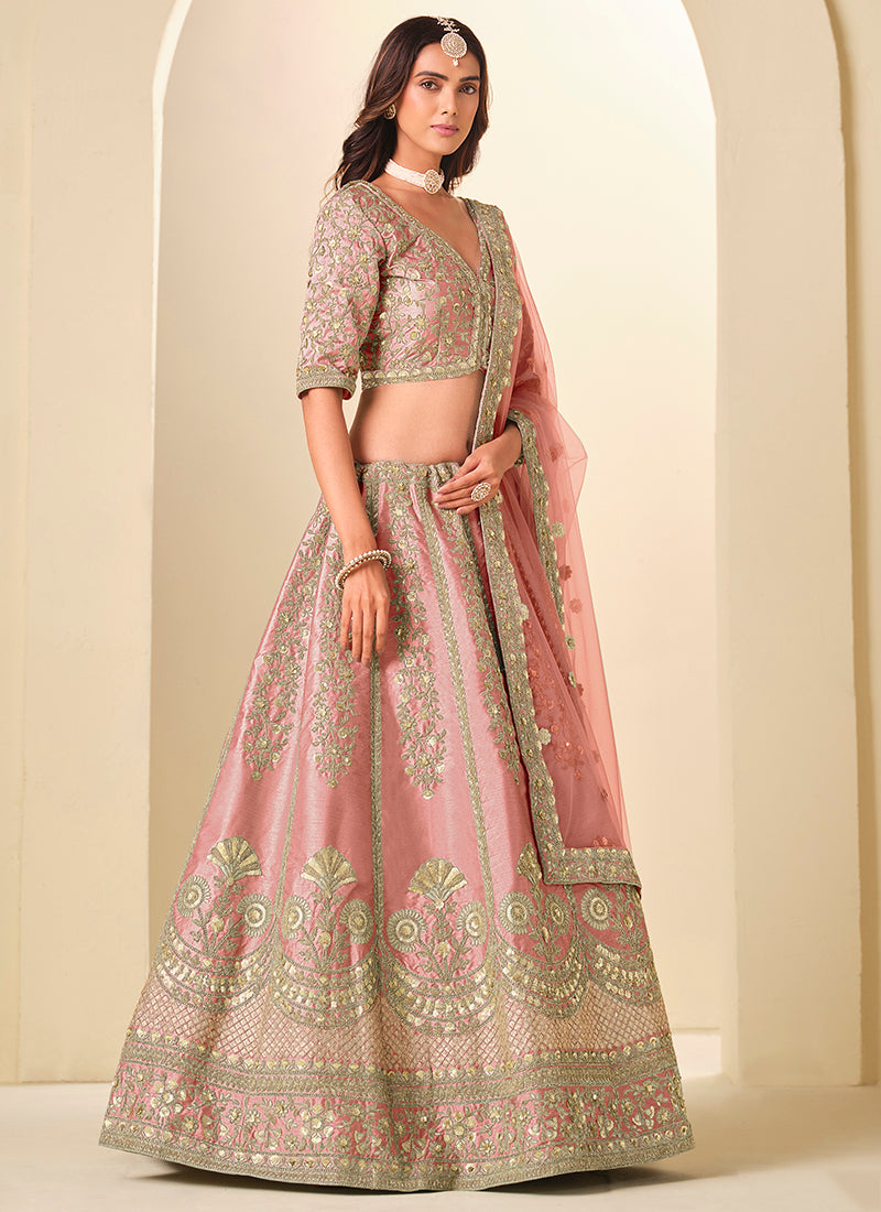 Light Pink Art Silk Embroidery Work Wedding Wear Lehenga Choli SW265863