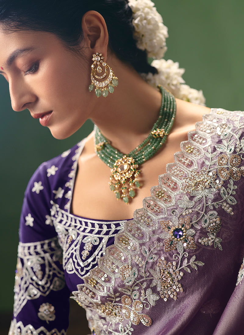 Light Purple Fancy Embroidery Work Wedding Wear Saree SW640491
