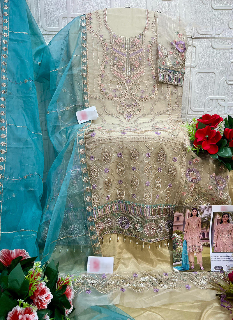 Light Yellow Organza Thread Embroidery Work Festival Wear Salwar Suit SW377704