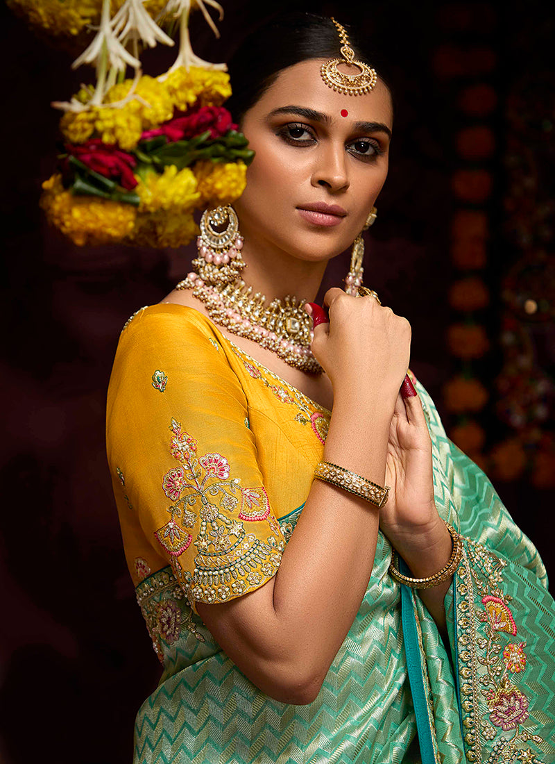 Light Green Kanjivaram Silk Sequins Work Party Wear Saree SW835264
