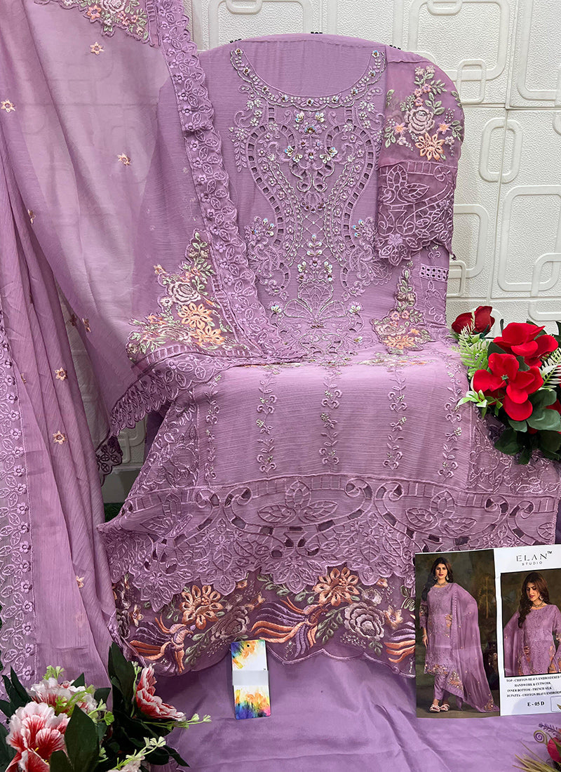 Lilac Chiffon Embroidery Work Eid Wear Pakistani Suit SW128233