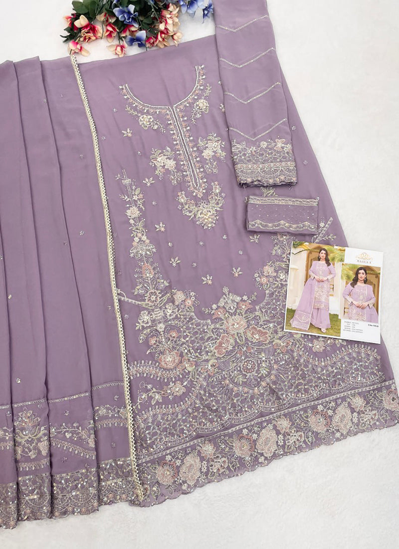 Faux Georgette Lilac Eid Wear Embroidery Work Pakistani Suit 388566