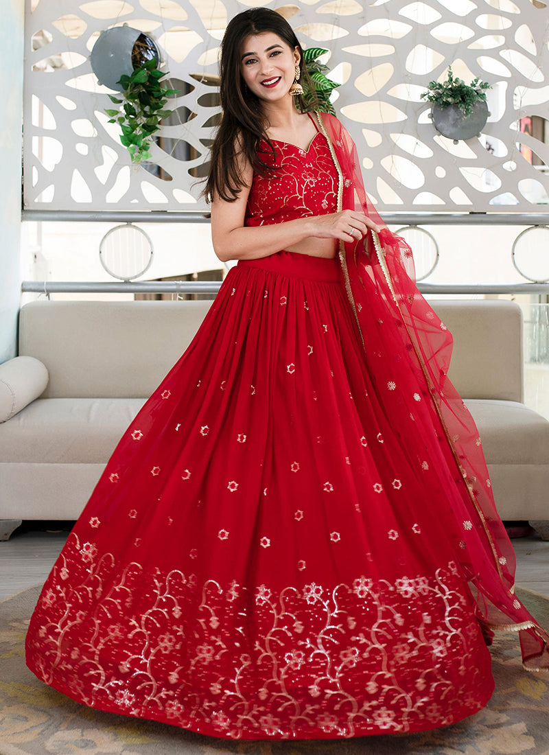 Maroon Georgette Sequins Festival Wear Lehenga Choli SW784272