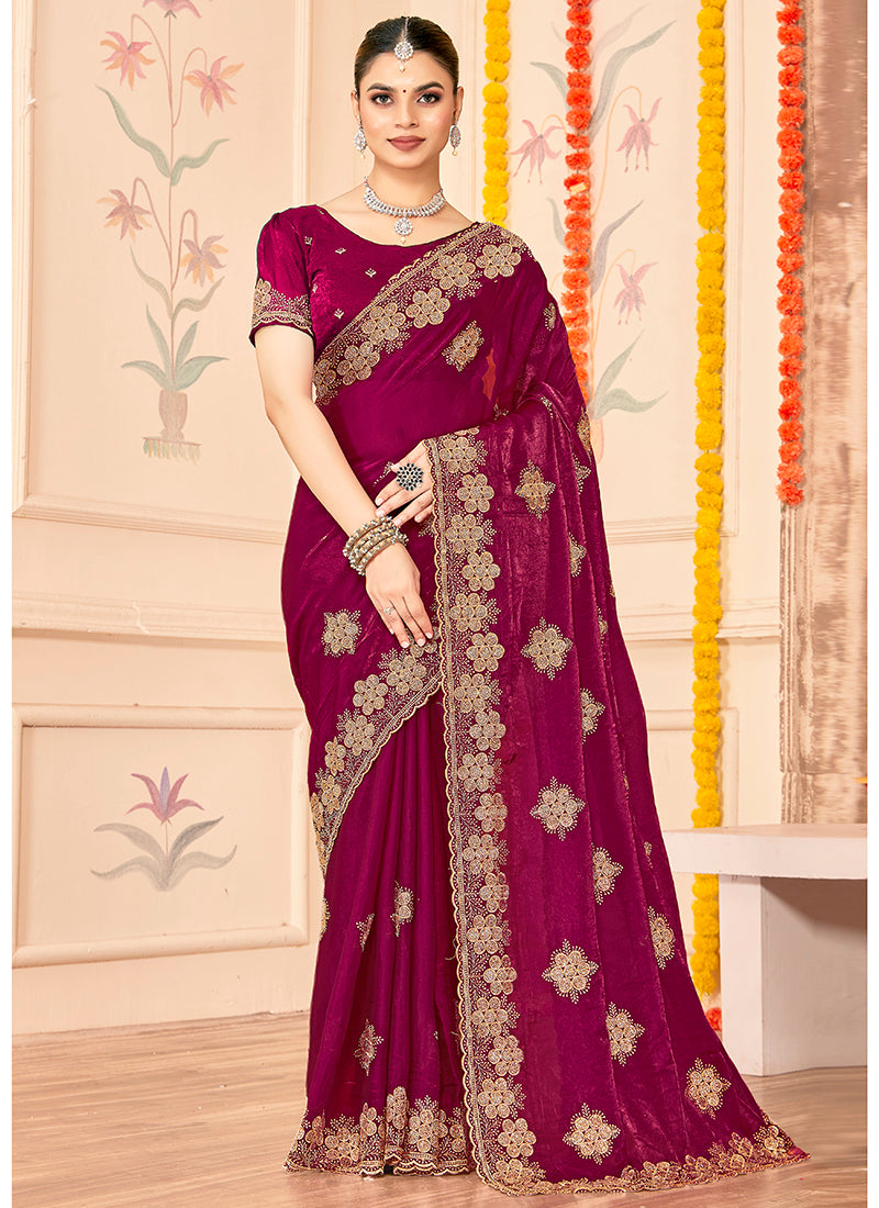Fendy Silk Magenta Saree with Zari Work for Festival Wear 384448
