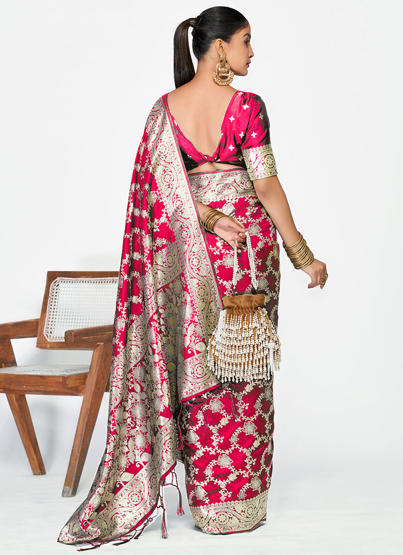 Banarasi Silk Magneta Party Wear Zari Weaving Work Saree 387513