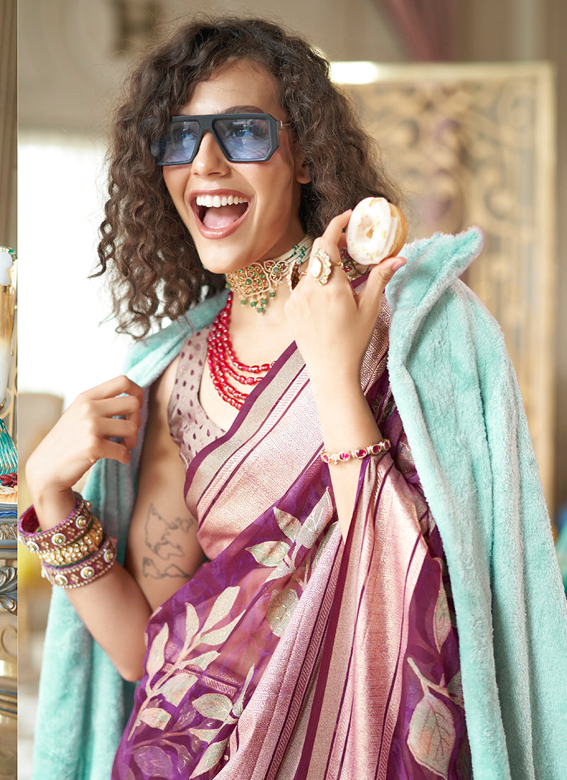 Pv Georgette Magenta Festival Wear Weaving Work Saree 385834