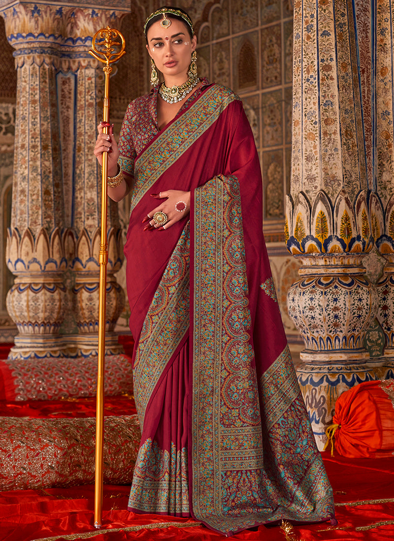 Pv Georgette Maroon Festival Wear Printed Work Saree 385842