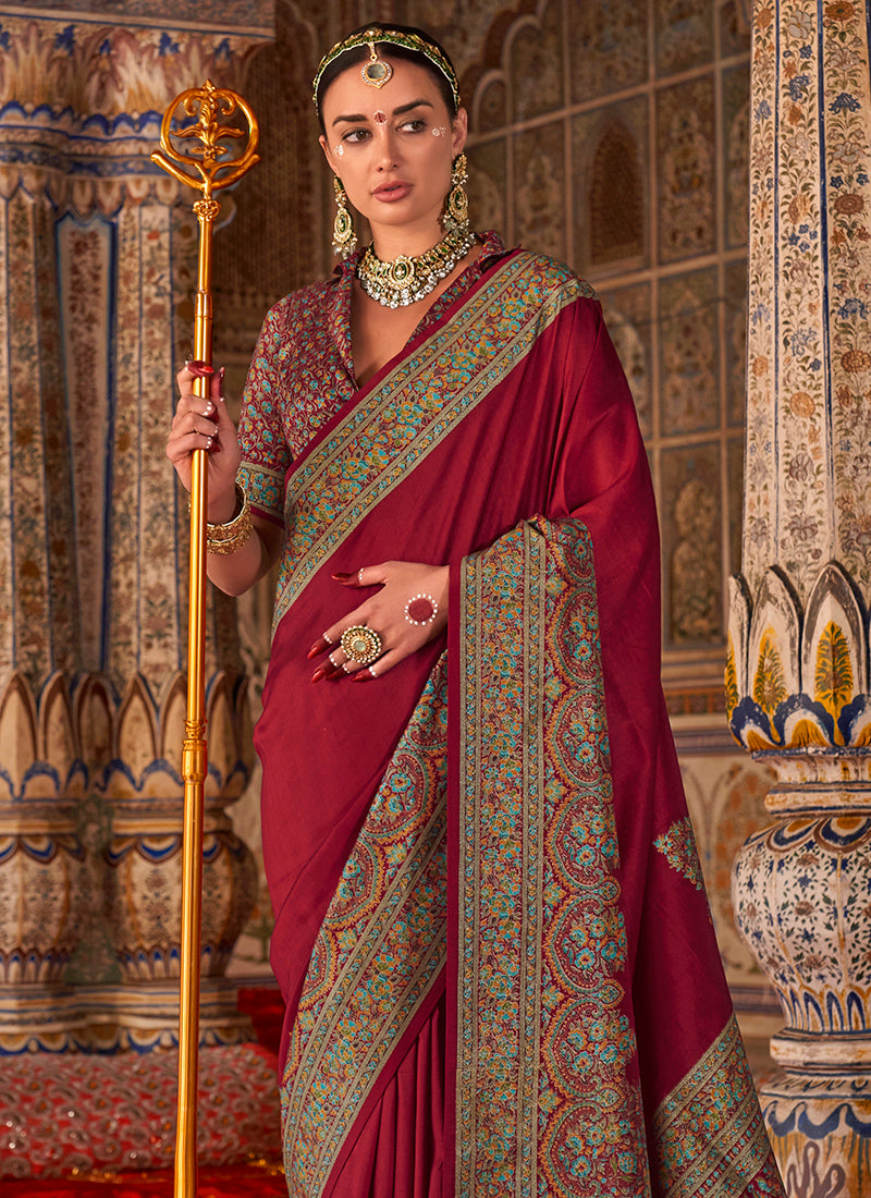 Pv Georgette Maroon Festival Wear Printed Work Saree 385842