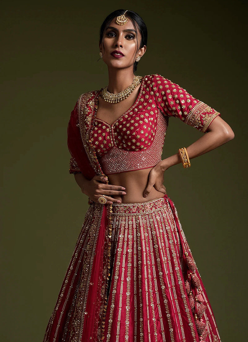 Rangoon Silk Maroon Party Wear Heavy Work Lehenga Choli 386657