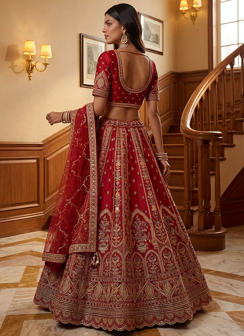 Maroon Gadwal Silk Embroidery Work Wedding Wear Lehenga Choli SW724228