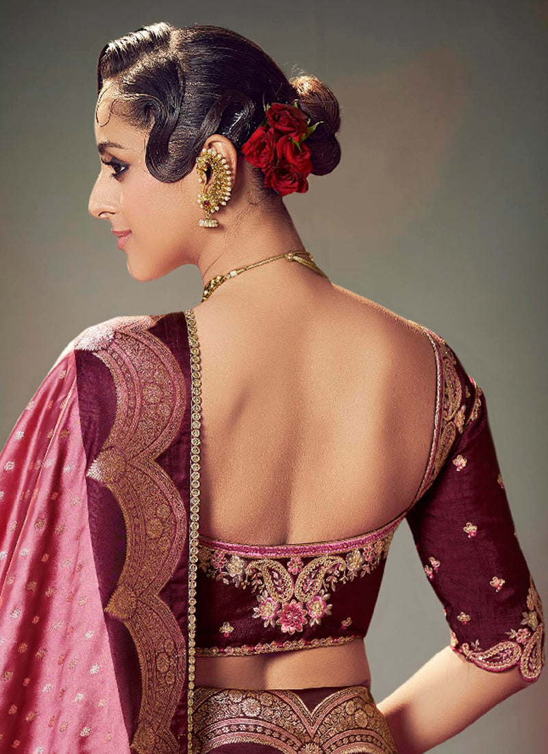 Fancy Fabric Mauve Wedding Wear Embroidery Work Saree 385865